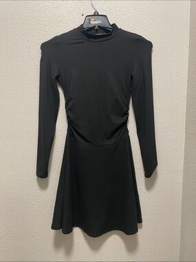 Ofeefan Long-Sleeve Black Mini Dress with Mock Neck